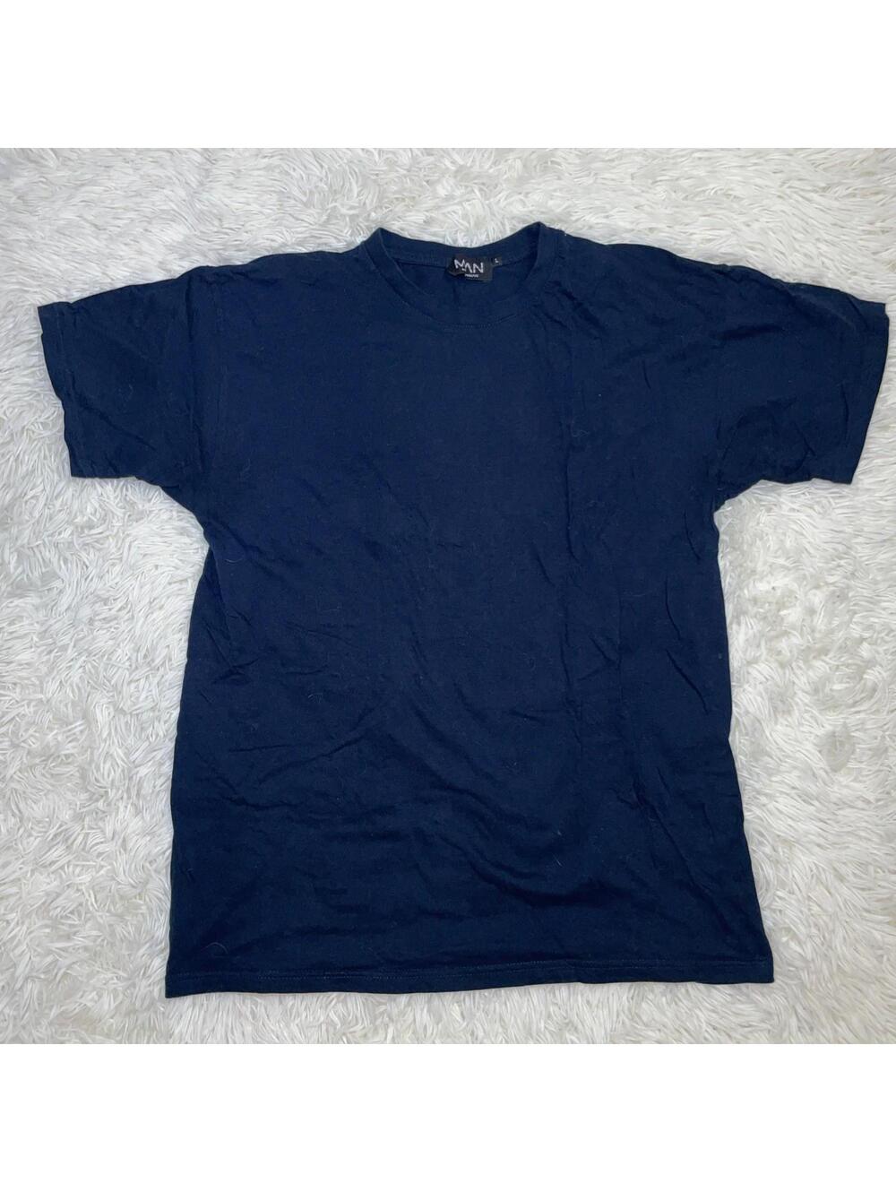 boohooMan Men’s Solid Navy Blue Crewneck T-Shirt Sz L